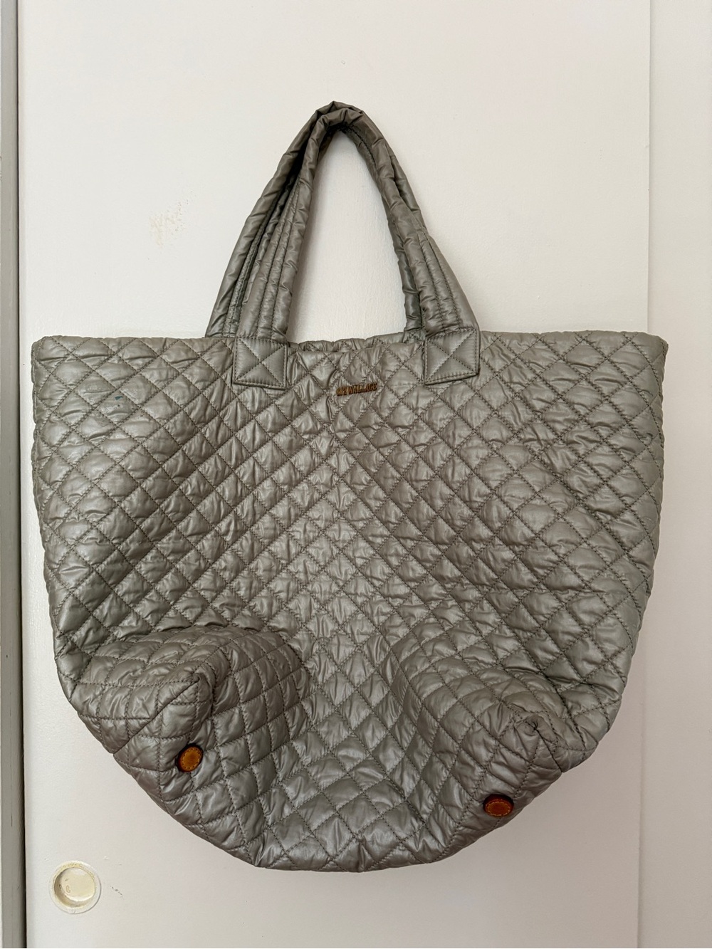 MZ WALLACE Quilted Metallic Gray Tote Bag - Stylish Everyday Carry